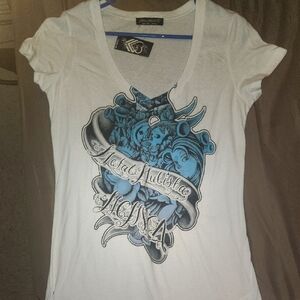 Metal Mulisha White and Blue Graphic Fitted T-Shirt
